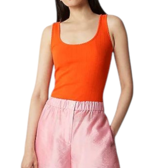 J. Crew Pointelle Tank Top Apertif Red Cotton Sleeveless Feminine Women's Large - Picture 5 of 10